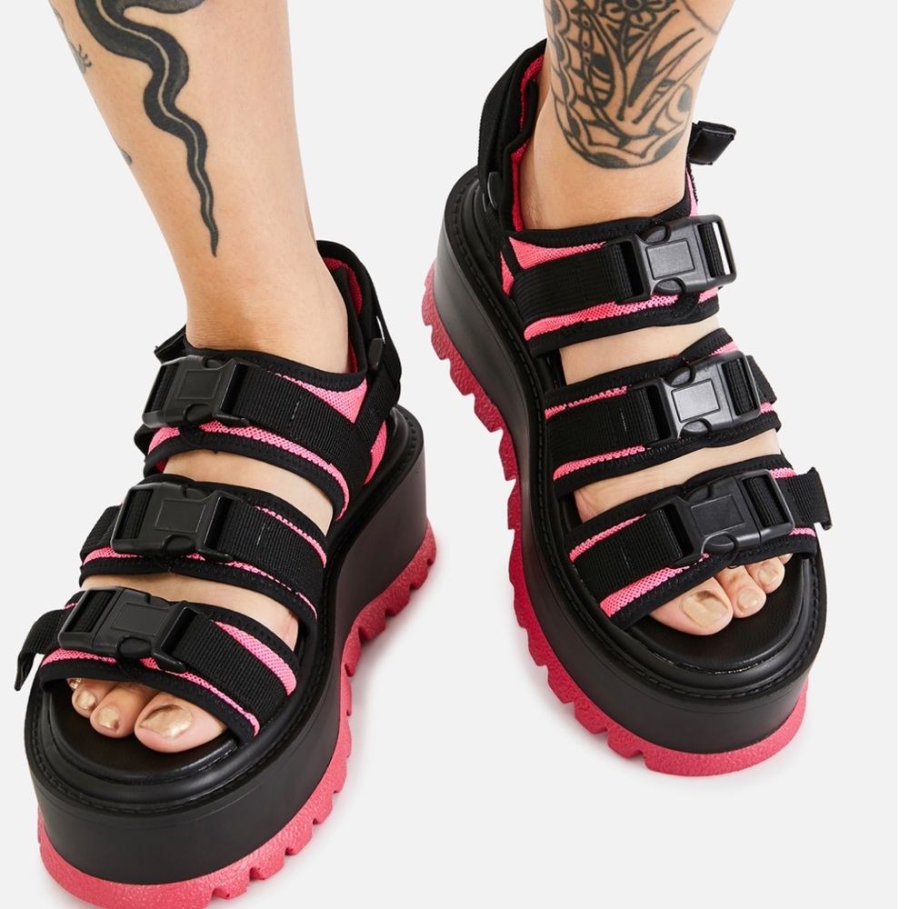 Dolls Kills Pink Asteroid Matrix Platform Sandals